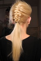 Blonde prom hairstyle with French braided ponytail
