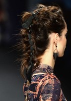Braided ribbon ponytail prom hairdo 2015