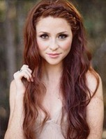 Long red prom hairstyle with braids bang